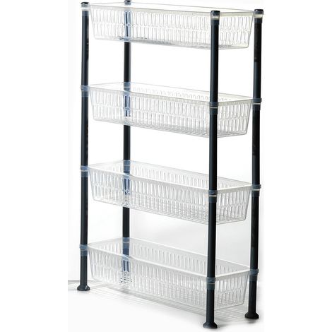 Carrello scaffale multiuso casa bagno slim stretto salvaspazio frutta verdura dispense bianco trasparente H81xP20xL50 contenitore (1/4)