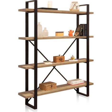 Estantería alta Plank Roble boreal – Negro (ancho) x 180cm (alto) (1/5)