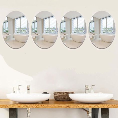 Specchio da trucco ovale autoadesivo in acrilico, specchio decorativo per bagno, soggiorno e ingresso, color argento, set da 4, 1727 cm. (1/5)