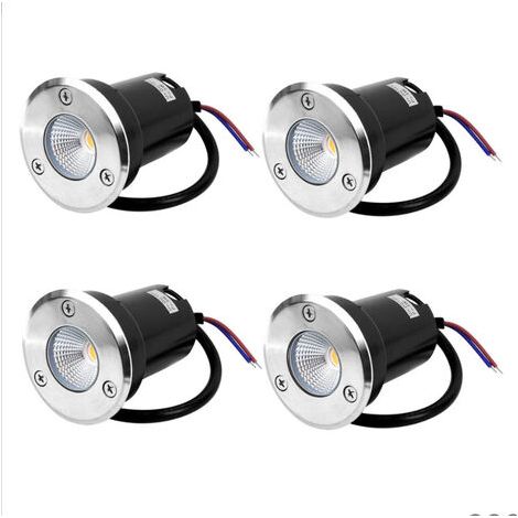 Pair - Spot encastrable au sol à LED 4, lampadaire encastré 5W pour l'extérieur, Spot encastrable au sol extérieur, antirouille, chargeable jusqu'à 800 kg, 12V-24V DC, acier inoxydable rond blanc (Bla (1/5)