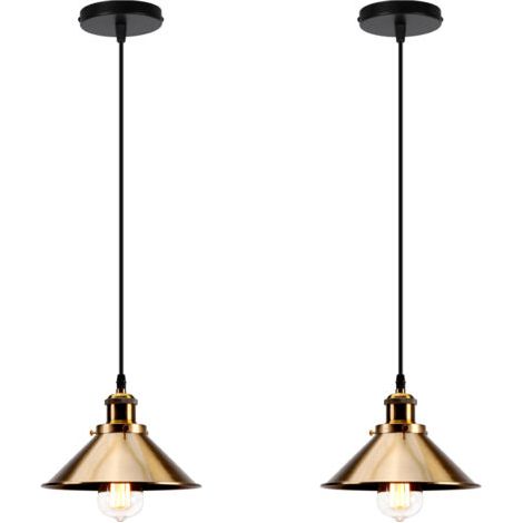 royaluxe- 2X Lampes À Suspension Rétro Vintage Lustre 220MM E27 (Or) Plafonnier Industriel Abat-Jour En Métal Pour Loft Restaurant Café Bar (1/5)