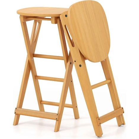 Klappbare Barhocker aus Bambus, 2er-Set, Sitzhöhe 61 cm