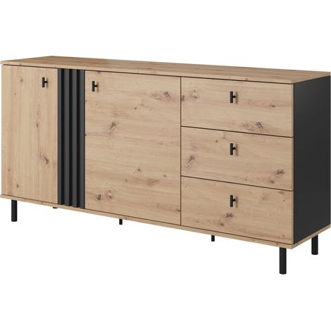 Cassettiera, rovere Craft + antracite nero, 165,1 x 82,2 x 40 cm