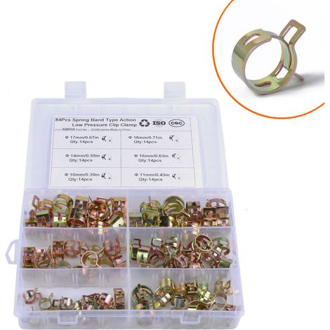 Clip à ressort tuyau collier serrage durite essence, Serre-joints à Tuyaux Colliers de Clip à Ressort Tuyau Serrage avec BoîTe de Rangement (6-22 mm, taille 10) (1/4)
