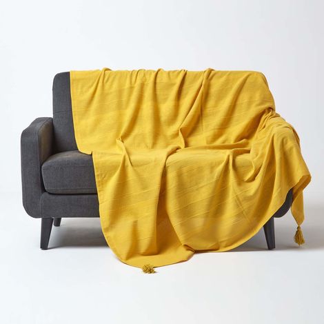 HOMESCAPES Jeté de lit ou de canapé - Rajput - Jaune - 225 x 255 cm