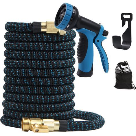 Tuyau d'arrosage extensible de 30 m, bleu - Tuyau rétractable, robuste et flexible pour le nettoyage du jardin, de la maison et de la voiture (1/5)