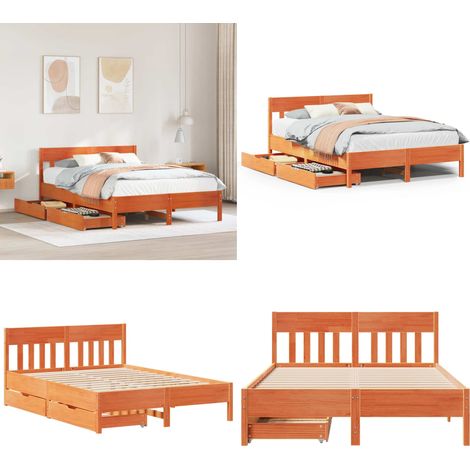 Letto senza Materasso Marrone Cera 120x190 cm in Legno di Pino - Letto con cassetti - Letto in legno