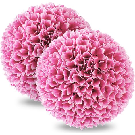 Boules de buis artificiel roses en PE, lot de 2, avec feuillage clipsable résistant au soleil et à l'eau, pour balcon (1/5)