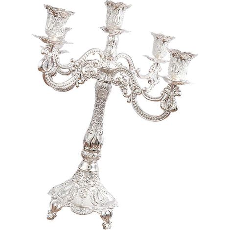 Candélabre antique métal sculpté style XIXe, porte-bougies mécanique 5 têtes argent, décoration salon et table (1/5)