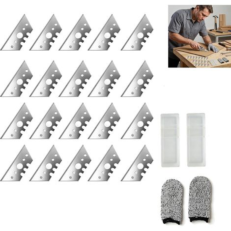 Pack De 20 Lames Trapezoïdales 52mm Pour Cutter Universel Kit De Remplacement Avec 2 Doigtiers Compact Résistants, Pour Découpe De Tapis, Carton, Plastique, Cuir Et Projets De Bricolage (1/5)