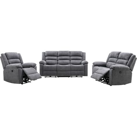 Divano 3 posti, 2 posti e Poltrona relax elettrica in Tessuto Grigio - BUROLO (1/4)