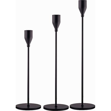 Mattschwarze Kerzenhalter, 3er-Set für Spitzkerzen, Hochzeit