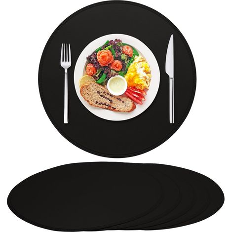APEX Sets de table ronds en similicuir - Noirs - Lot de 6 - 38 cm de diamètre, adaptés à la décoration de tables et de comptoirs. (1/5)