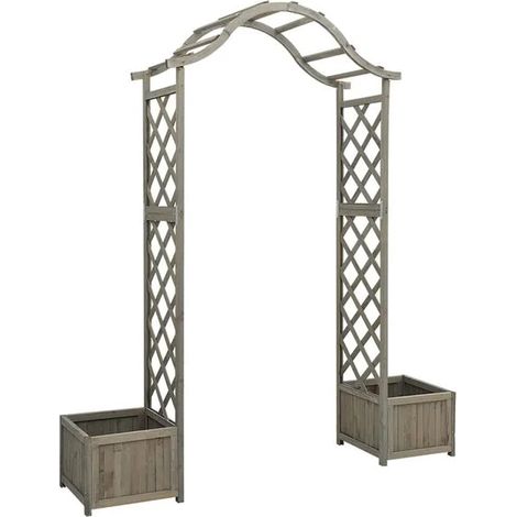 Pergola de jardin avec pots de fleurs, grise, en pin massif (1/5)