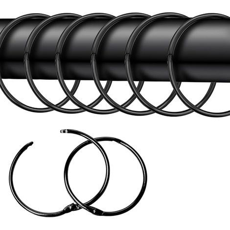 Set mit 20 Gardinenringen – 50 mm – Runde Ringe – Metallclips für Gardinen und Gardinenstangen – Schwarz (1/5)