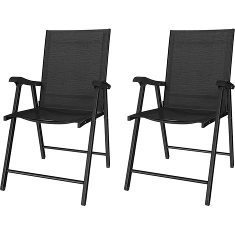 Set aus 2 klappbaren Gartenstühlen, Klappsessel mit hoher Rückenlehne und Armlehnen, Stahl, Texteline 58x62x97 cm, schwarz