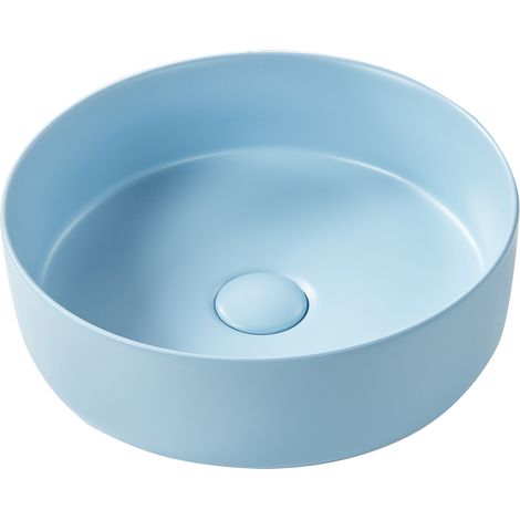 Lavabo sobre encimera de cerámica baño redondo ⌀ 37 cm azul mate Gudar
