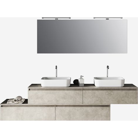 Mobile bagno sospeso doppio lavabo con specchio Astra - Beige
