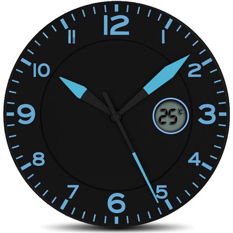 Horloge Murale Design Moderne - Pendule avec Ecran Température Digitale - Convient pour la Cuisine, Bureau, Salon, Salle de Bain - 25 CM (Bleu) (1/5)