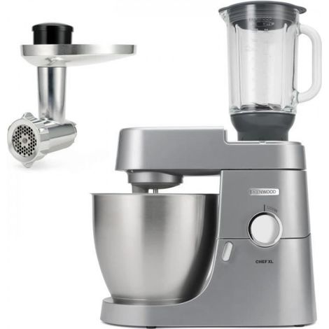 Kenwood – Robot pâtissier Chef XL 6,7L 1200W – Kit pâtisserie + blender + hachoir métal – Coloris silver