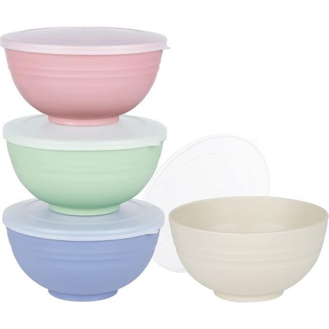 4er-Set Schüsseln mit Deckel, 700 ml – Wiederverwendbare und bruchsichere Kunststoffschüsseln für Müsli, Salat, Suppe, Nudeln, BPA-frei, spülmaschinen- und mikrowellengeeignet (1/5)