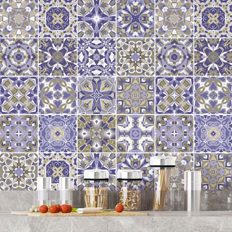 Stickers carrelage - Motif carreaux de ciment - 36 Stickers 20x20 cm - Adhésif MAT (1/3)