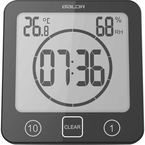 Horloge de salle de bain, thermomètre numérique LCD hygromètre minuterie de douche numérique réveil (1/5)