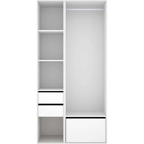 Vestidor Sofia 2 cajones, zapatero y trasera reversible en blanco/natural, 204.5cm(alto) 99.5cm(ancho) 45cm(fondo)