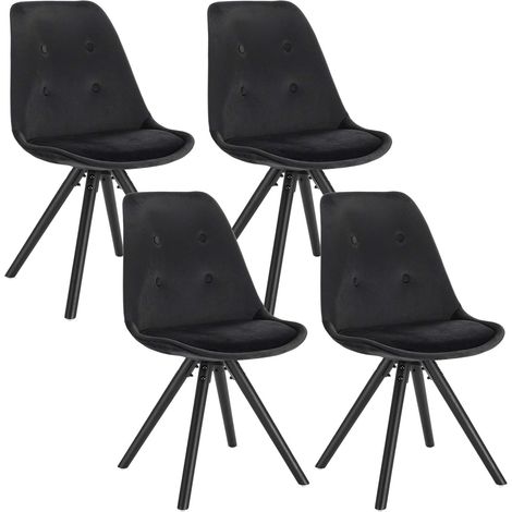 WOLTU 4X Silla de Comedor Nórdica Asiento de Terciopelo Estilo Vintage Pata de Madera Maciza con Respaldo Silla Diseño Moderno Negro (1/5)