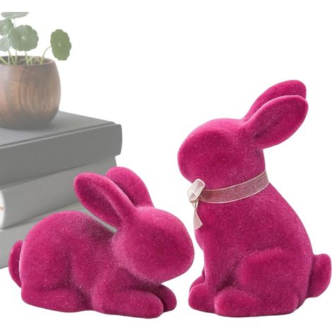 2 Stück Ostertierstatuen mit Flusen Hasendekorationen aus