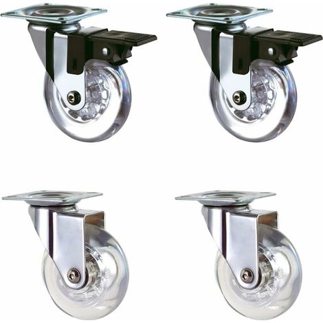 [JAMAIS UTILISÉ]Lot de 4 roulettes transparentes de 50 mm avec frein pour transport, facile à déplacer, convient à toutes les surfaces (50 mm), revêtement caoutchouc transparent, charge totale 160 kg. (1/3)