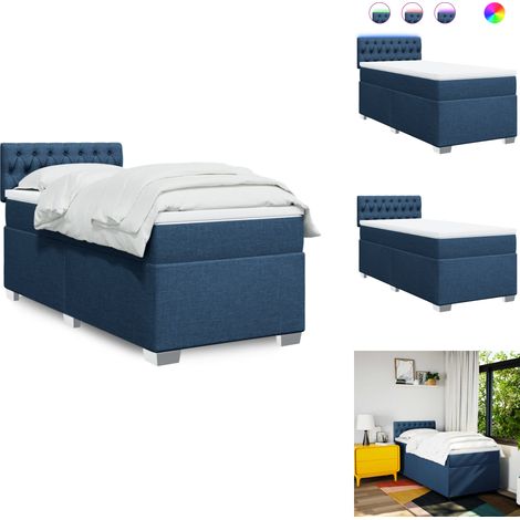 Boxspringbett mit Matratze Blau 90x190 cm Stoff - Boxspringbett - Doppelbett - Schlafsystem - Bettenrahmen - Liegefläche 90x190 Cm (1/5)