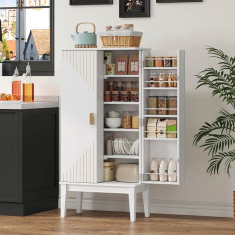 Meuble de cuisine, placard ou buffet : une unité de rangement spacieuse à 2 portes avec étagères et une esthétique vintage — Parfait pour la cuisine, la salle à manger, le salon ou l'entrée. (1/4)
