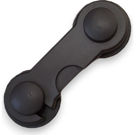 Cerradura de seguridad para cajones cortos de armario, fabricada en plástico marrón oscuro y negro. (1/4)