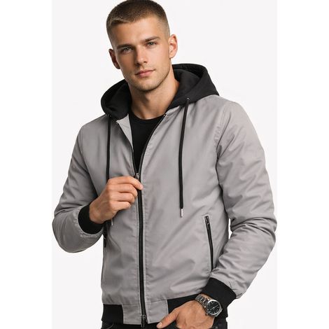 Chaqueta bomber gris de hombre para entretiempo con capucha desmontable Recea XL