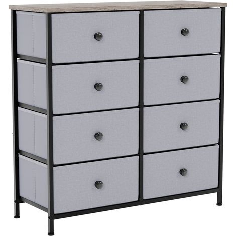 Chorley 8 Drawer Fabric Chest of Drawers Metal Frame Bedroom Living Room Storage, Beige-&-Grey