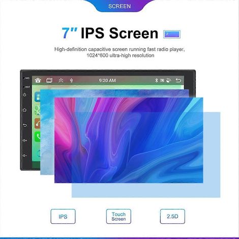 Autoradio 2 DIN 4G+64G 7 pouces Android 13 avec Carplay sans fil, Android Auto, navigation, Wi-Fi, Bluetooth et radio FM. Écran partagé. (1/5)