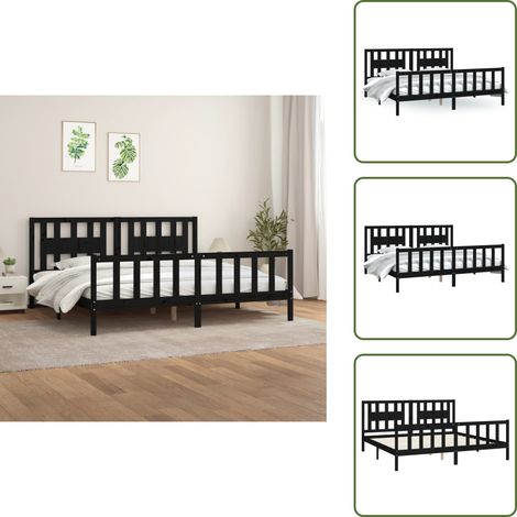 Massivholzbett mit Kopfteil Schwarz Kiefer 200x200 cm - Holzbett - Doppelbett - Kiefernholzbett - Massives Holzbett - Schwarzes Bett (1/5)