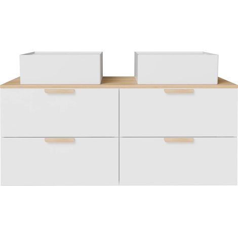 Mobile bagno sospeso con lavabo da appoggio quadrato Bianco L120 cm - AVORELI (1/5)