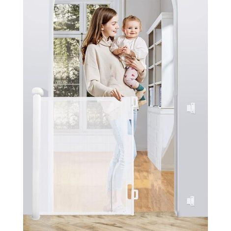 Retractable Safety Gate 0-140cm, Extendable Child Safety Gate, Dog Gate One-Handed Operation