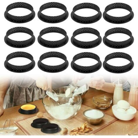 12 Pièces Moule a Tartelette 8cm, Cercle a Tarte Perforé en Plastique de Haute Qualité, Idéal pour la Cuisson de Pâtisseries, Gâteaux et Desserts,Réutilisables et Faciles à Nettoyer