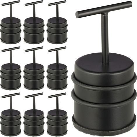 butoir de porte avec poignée, lot de 10, porte & fenêtre, arrêt de porte, haut, intérieur, caoutchouc, inox, ∅ 7cm, noir