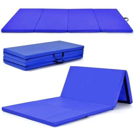 Tapis de gymnastique pliable bleu 240 x 120 x 5 cm en mousse EPE avec surface antidérapante et 2 poignées pour yoga (1/5)