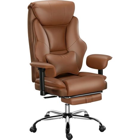 WOLTU Office Chair with Headrest/Lumbar Cushion/Retractable Footrest/Adjustable Armrests/Backrest Executive PU Seat Upholstery, Brown