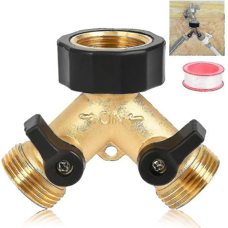 Robinet double pour machine à laver, distributeur en Y à 2 voies 3/4 pouce pour le raccordement de 2 appareils (1/5)
