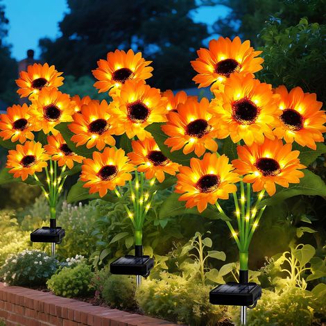 Luci solari a forma di girasole per decorazioni esterne – Paletti da giardino impermeabili con 18 girasoli – Accensione/spegnimento automatico – Ideali per giardino e cortile (1/2)