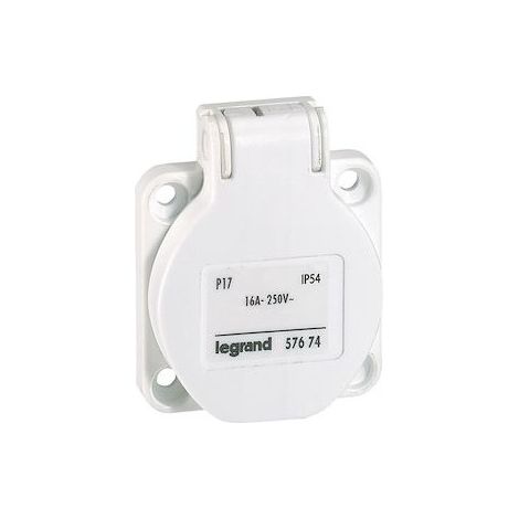 Legrand 057674 Space-saving P17 socket with residential pin configuration, IP54, 16A - 250V - white
