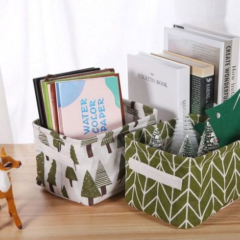 10 Paquets Panier de Rangement Pliable en Lin et Tissu avec Poignées, Doublure Hydrofuge, pour Bureau, Jouets, Maquillage. (1/4)