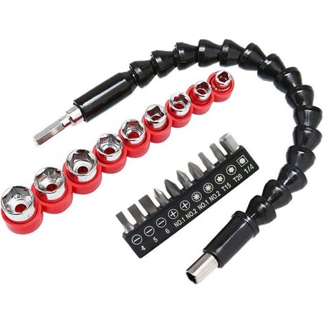 295 mm Flexible Extention Enhanced Soft Drill Electric Screwdriver Bit Set with 10 Bits and Hex Bits (5 mm - 13 mm) an Ideal Tool for Hardware Maintenance and Repair
