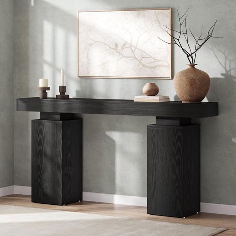 Tribesigns Table Console de 160 cm de Long, Table d'entrée de Ferme derrière Le canapé, Bout de Canapé en Bois, Meuble Moderne pour décoration de Salon, entrée (Noir) (1/5)